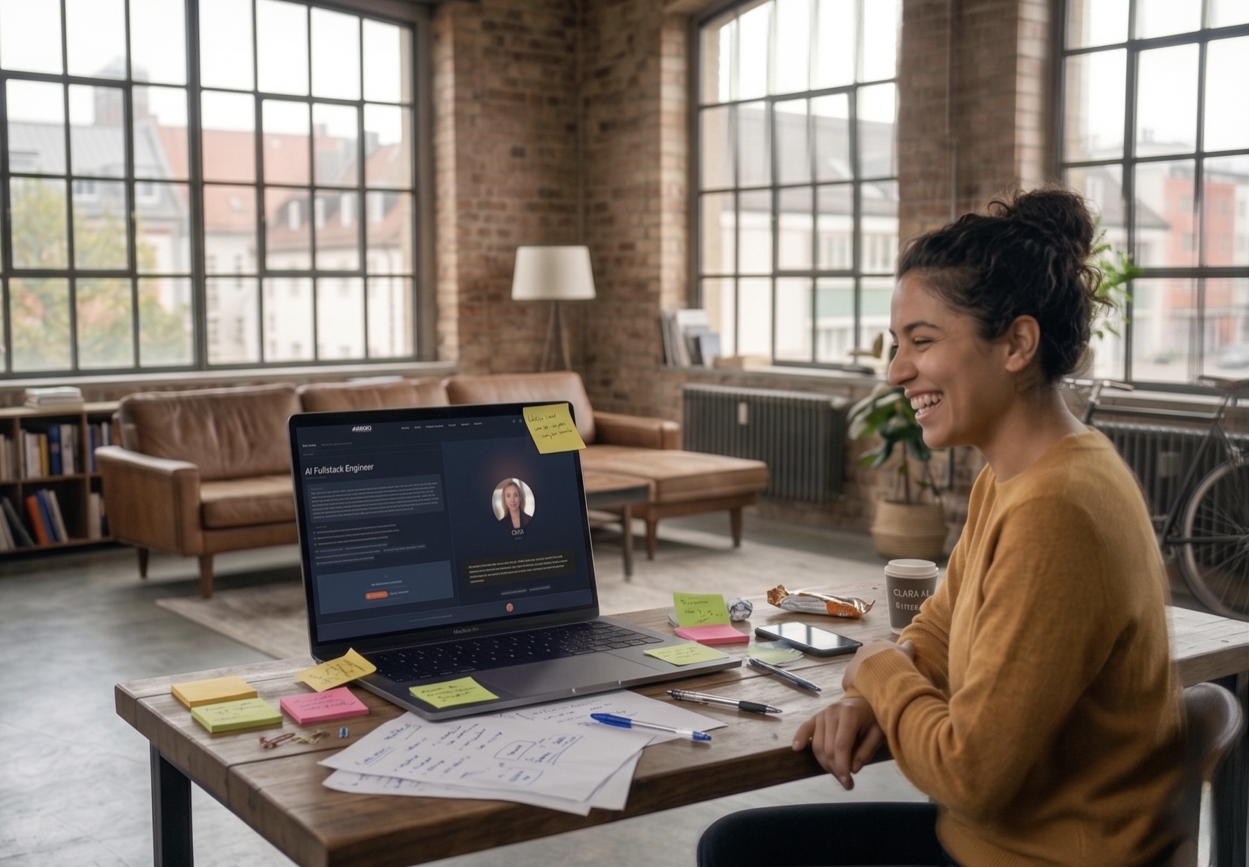 Candidate doing a voice interview with Clara on a laptop