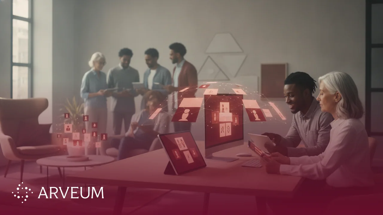 Symbolbild Recruiting-Software: ein Recruiter nutzt mehrere digitale Werkzeuge, die zusammenarbeiten.